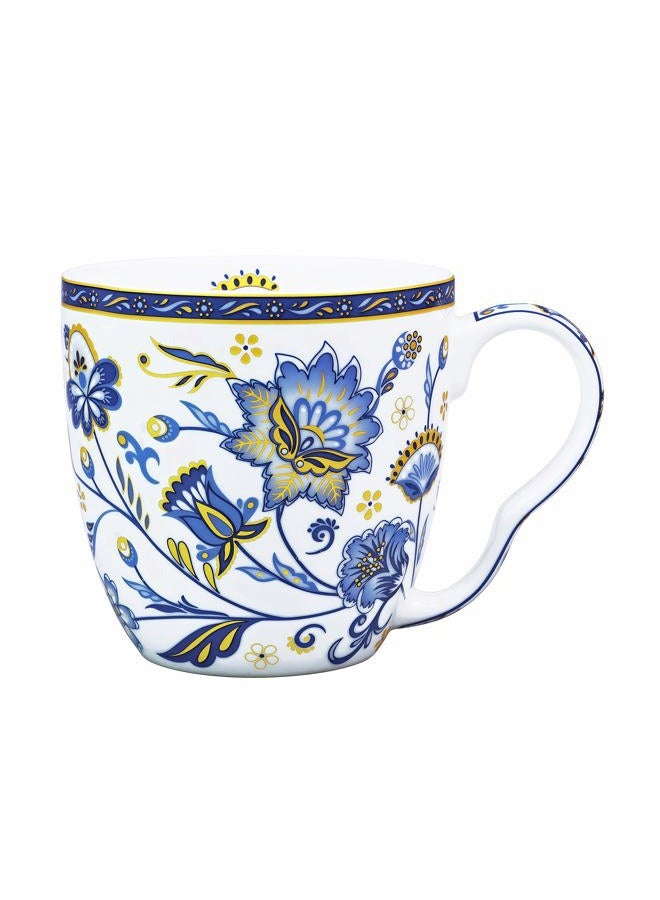 LanHong Cute Coffee Mug Bone China Mug - 16 oz Coffee Tea Cup with Floral Pattern - Birthday Christmas Gifts for Women Men Friend (Blue) - Image 1