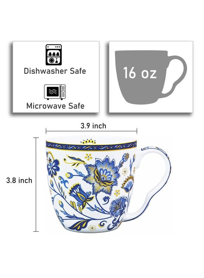 LanHong Cute Coffee Mug Bone China Mug - 16 oz Coffee Tea Cup with Floral Pattern - Birthday Christmas Gifts for Women Men Friend (Blue) - Image 2