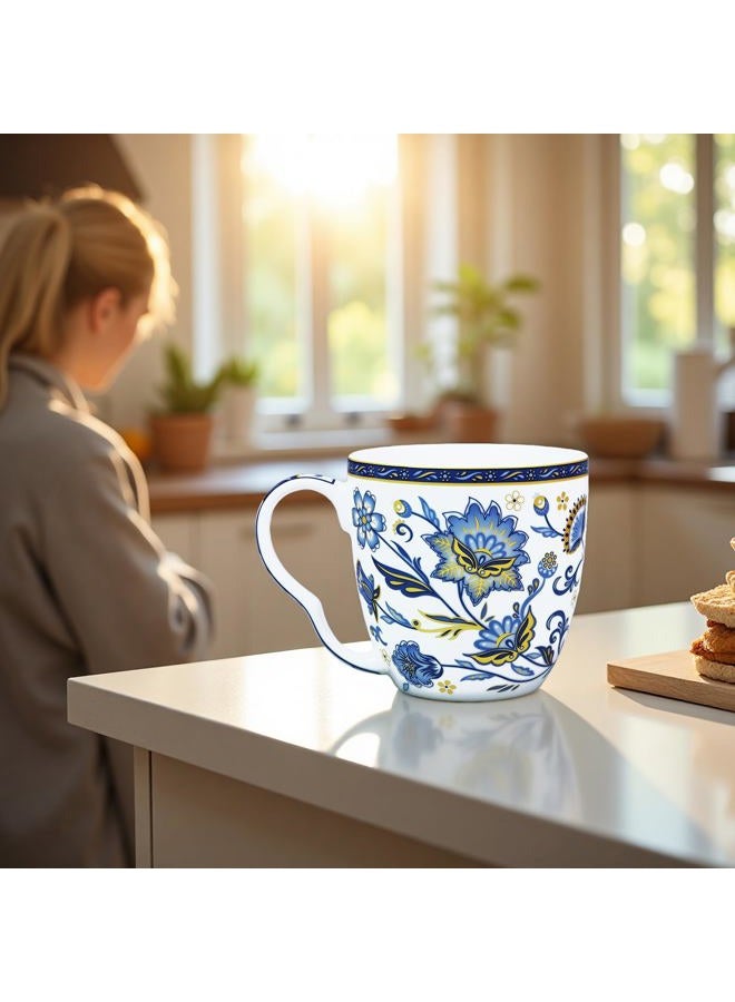 LanHong Cute Coffee Mug Bone China Mug - 16 oz Coffee Tea Cup with Floral Pattern - Birthday Christmas Gifts for Women Men Friend (Blue) - Image 3