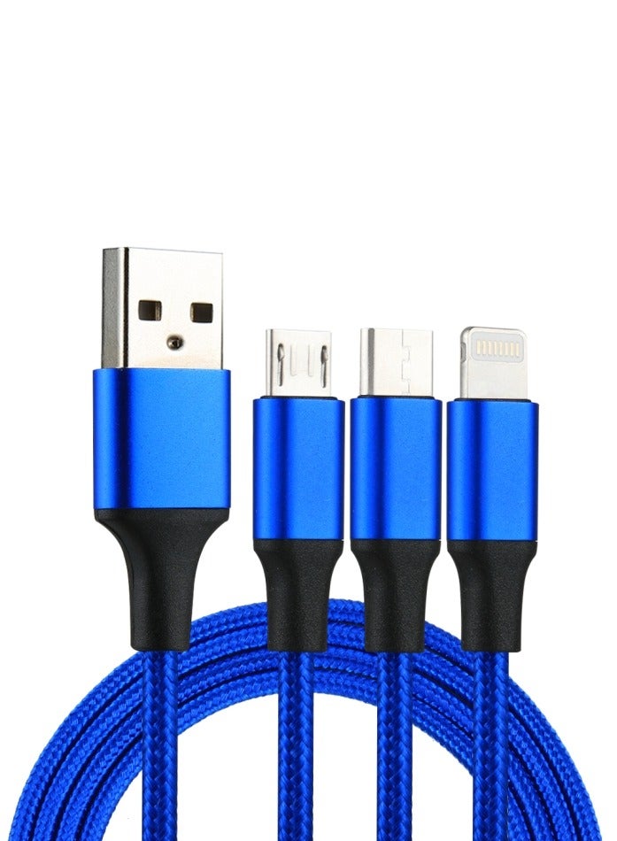 Festive Gallery 3 in 1 Charging Cable, Multi Charging Cable 1.2M Multi Charger Cable Fast Charging with Type-C, Micro USB and iPhone Port, Compatible with iPhone 14 13 Galaxy S20 S9 & Micro USB ( Blue ) - Image 1