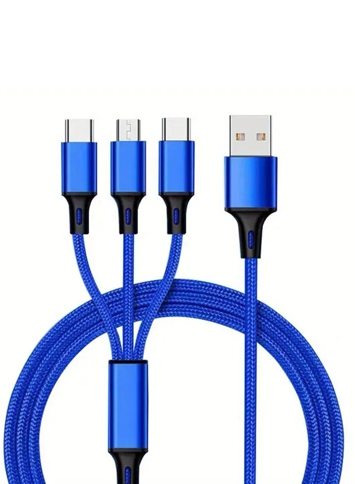 Festive Gallery 3 in 1 Charging Cable, Multi Charging Cable 1.2M Multi Charger Cable Fast Charging with Type-C, Micro USB and iPhone Port, Compatible with iPhone 14 13 Galaxy S20 S9 & Micro USB ( Blue ) - Image 2