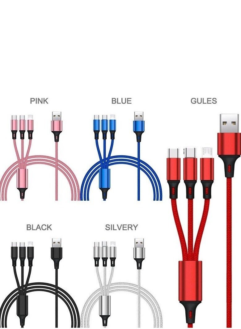 Festive Gallery 3 in 1 Charging Cable, Multi Charging Cable 1.2M Multi Charger Cable Fast Charging with Type-C, Micro USB and iPhone Port, Compatible with iPhone 14 13 Galaxy S20 S9 & Micro USB ( Blue ) - Image 3