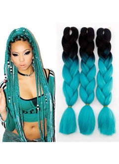 Lisshow 3PcsLot Ombre Braiding Hair Extensions 24 100gpcs Synthetic Jumbo Braids Hair Extensions for Twist Crochet Braids Black and Cyan 
