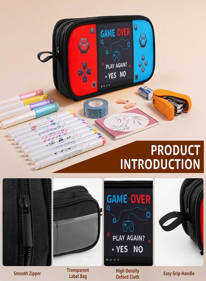 Easozoom Large Game Controller Pencil Case for Teen Boy Kid Capacity Pen Box Pouch Organizer Holder Bag with 3 Compartments & Zipper School College Office Supplies - Image 3