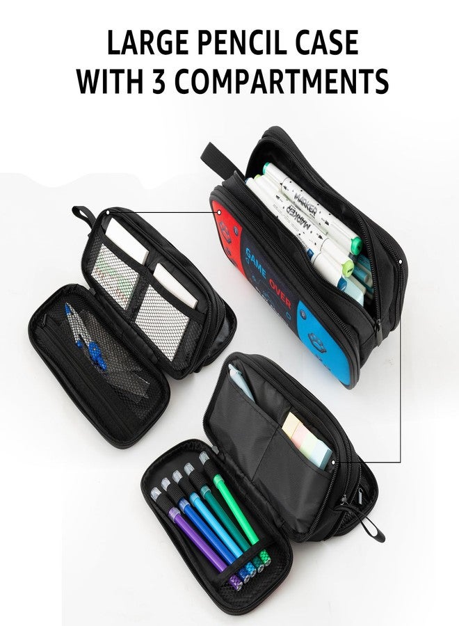 Easozoom Large Game Controller Pencil Case for Teen Boy Kid Capacity Pen Box Pouch Organizer Holder Bag with 3 Compartments & Zipper School College Office Supplies - Image 4