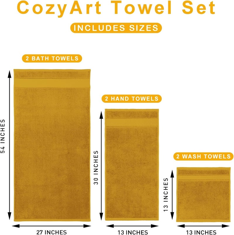 COZYART Gold Bath Towel Set 6 Piece, 2 Bath Towels 2 Hand Towels 2 Washcloths, Luxury 100% Turkish Cotton 650GSM Hotel Quality, Soft, Absorbent, Towel Sets for Bathroom - Image 5