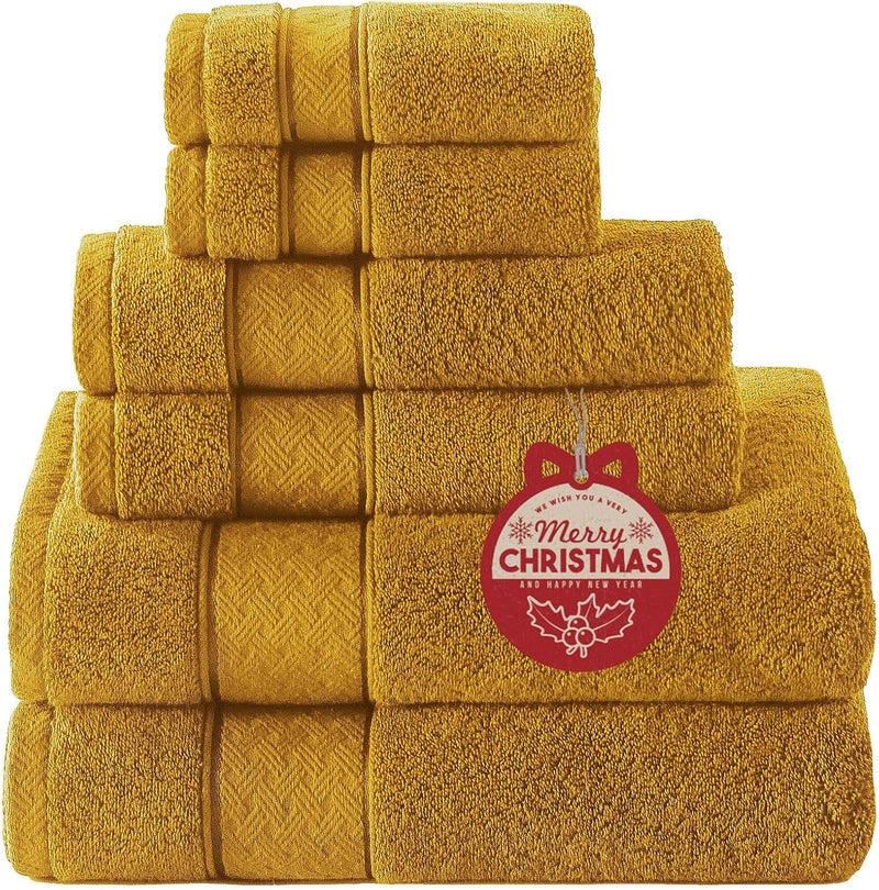 COZYART Gold Bath Towel Set 6 Piece, 2 Bath Towels 2 Hand Towels 2 Washcloths, Luxury 100% Turkish Cotton 650GSM Hotel Quality, Soft, Absorbent, Towel Sets for Bathroom - Image 1