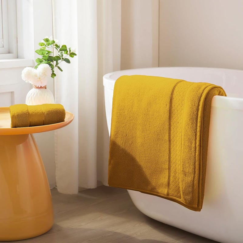 COZYART Gold Bath Towel Set 6 Piece, 2 Bath Towels 2 Hand Towels 2 Washcloths, Luxury 100% Turkish Cotton 650GSM Hotel Quality, Soft, Absorbent, Towel Sets for Bathroom - Image 2