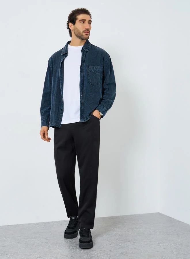 تايك تو بنطال رجالي سادة بخصر رباط وقصة مستقيمة