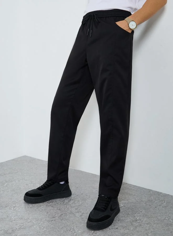 تايك تو بنطال رجالي سادة بخصر رباط وقصة مستقيمة