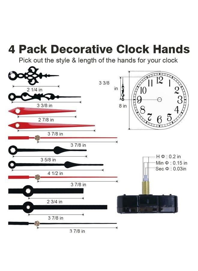 EMOON 2 Pack Wall Clock Movement Mechanism with 4 Pack Clock Hands, Silent Sweep Quartz Clock Motor Kit, for Clock Repair DIY Replacement, Custom Clock (Shaft Length 5/8 in) - Image 5