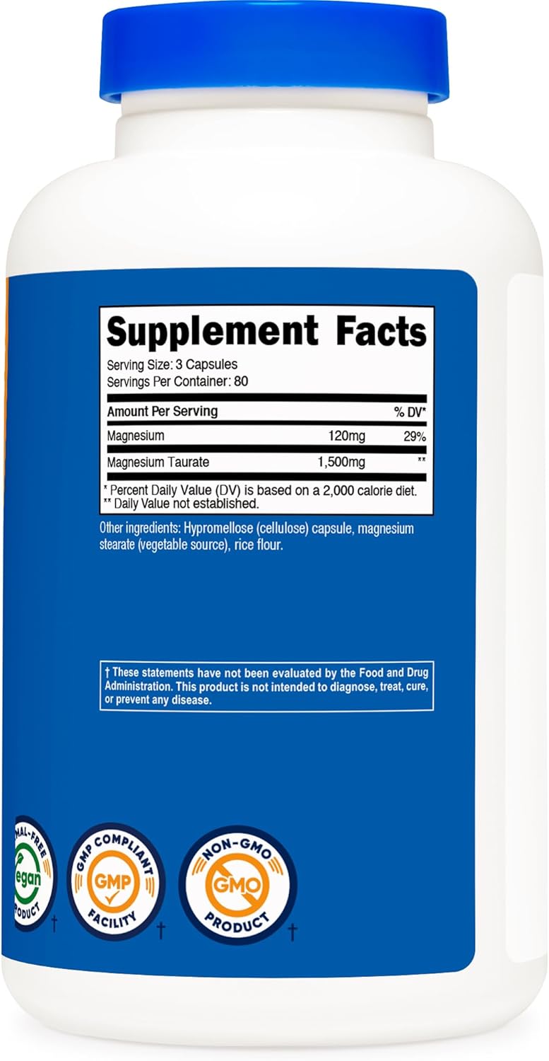 Nutricost نوتريكوست ماغنيسيوم تارات 1500 ملغ 240 كبسولة خالية من الغلوتين غير معدلة وراثيًا نباتية 80 حصة - Image 5