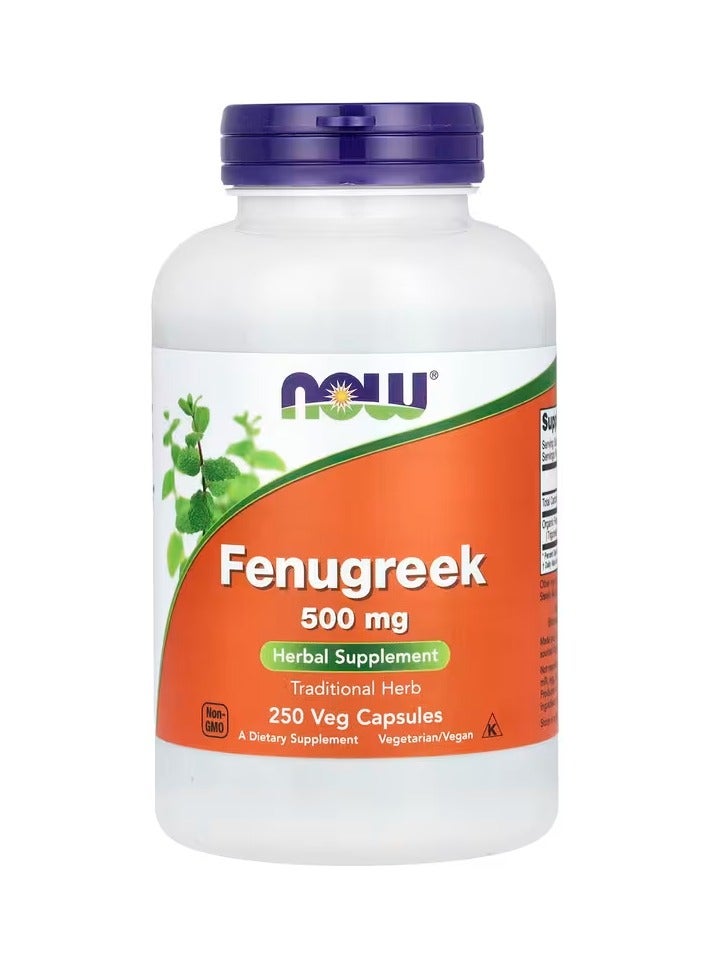 now Fenugreek Dietary Supplement, 500 mg, 250 Vegetarian Capsules - Image 1
