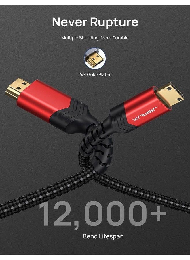 JSAUX - Mini Hdmi To Hdmi Cable 6Ft [Aluminum Shell Braided] High Speed 4K 60Hz Hdmi 2.0 Cord Compatible With Camera Camcorder Tablet And Graphics Video Card Laptop Raspberry Pi Zero W Red… - Image 1