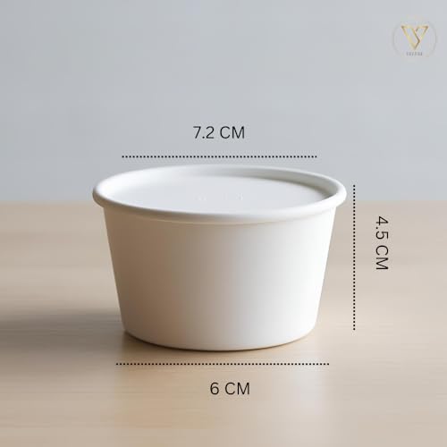 VELEXE White Kraft Paper Food Container | 7.2x4.5x6 CM | 100ml | Pack of 25 | Eco-Friendly Takeaway Containers | Biodegradable & Disposable Food Containers for Party Catering | Takeout & Delivery - Image 2
