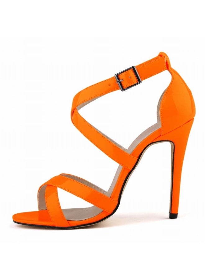 Loquat Sweet Girl Style Comfortable Patent Leather Open Toe Stiletto Sandals Orange  - Image 1