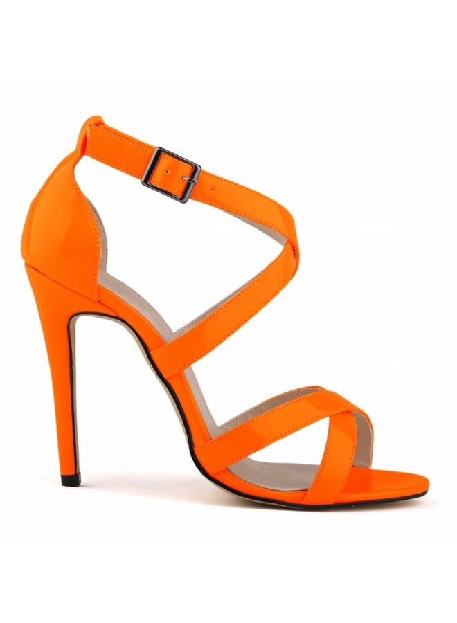 Loquat Sweet Girl Style Comfortable Patent Leather Open Toe Stiletto Sandals Orange  - Image 2