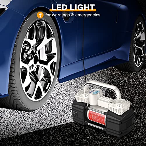 GSPSCN Portable Digital Car Tire Inflator with Gauge 150Psi Auto Shut-Off, Heavy Duty Double Cylinders 12V Air Compressor Pump with LED Light for Auto,Truck,Car,Bicycles,RV,SUV,Balls etc. Silver - Image 5