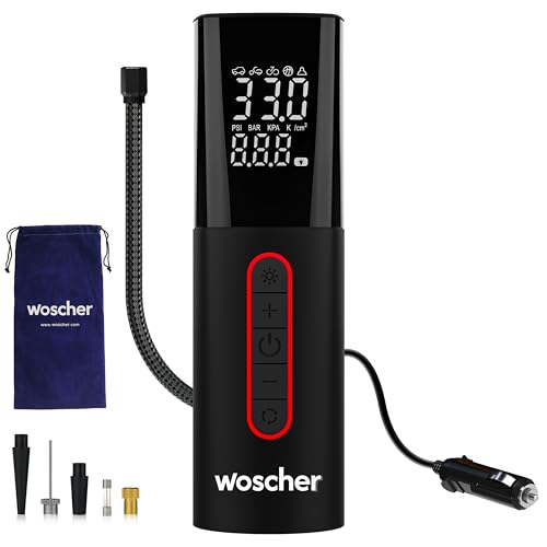 Woscher Tallboy Wired Digital Tyre Inflator for Car & Bike | 150 PSI Air Compressor | Auto Shut-Off | Digital Display | LED Light | 12V DC Portable Air Pump | Tyre Inflator Kit - Image 1
