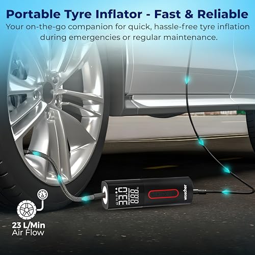 Woscher Tallboy Wired Digital Tyre Inflator for Car & Bike | 150 PSI Air Compressor | Auto Shut-Off | Digital Display | LED Light | 12V DC Portable Air Pump | Tyre Inflator Kit - Image 3