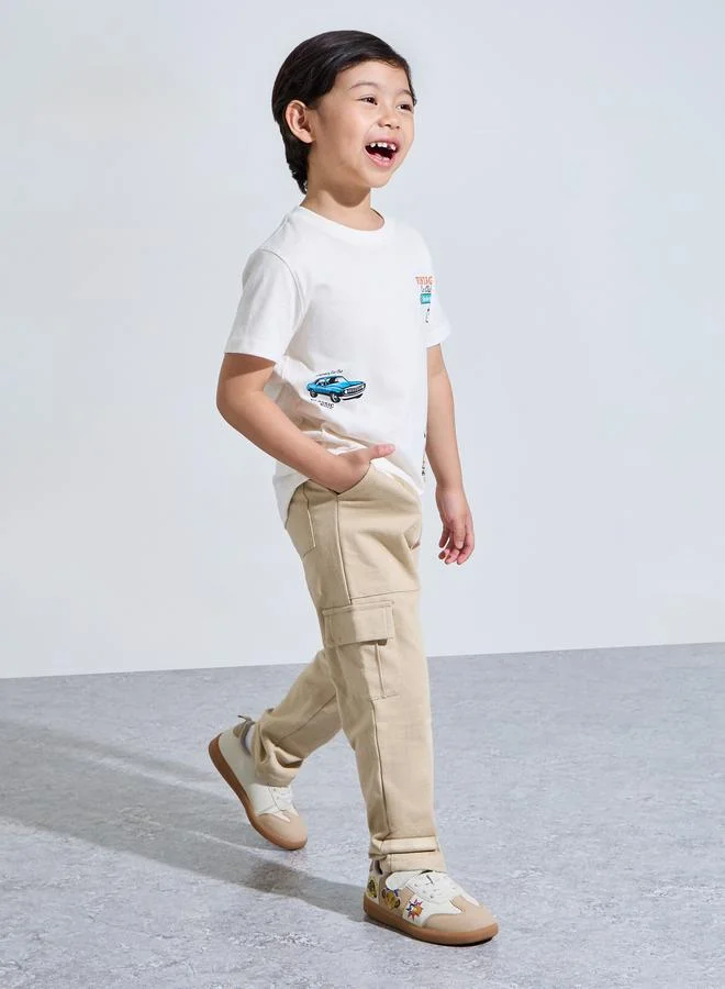 ستايلي Boys Beige Cotton Cargo Joggers with Drawstring Waist