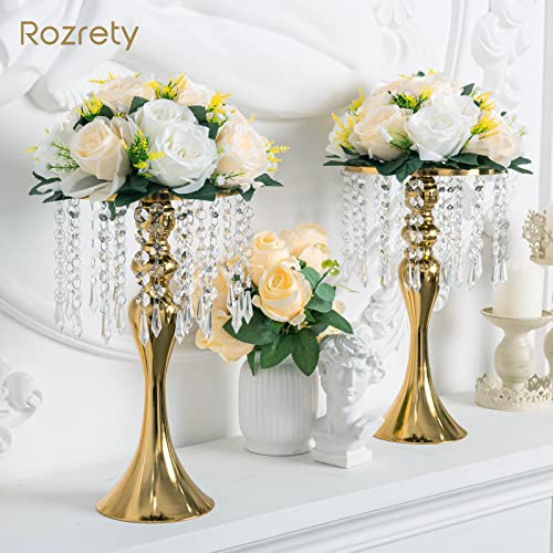 Rozrety 4 Pcs Gold Vases for Centerpieces, 13.5 inch Tall Crystal Flower Stand Wedding Centerpieces for Tables Decorative Metal Flower Vase for Party Anniversary Ceremony Birthday Event Home Decor - Image 3