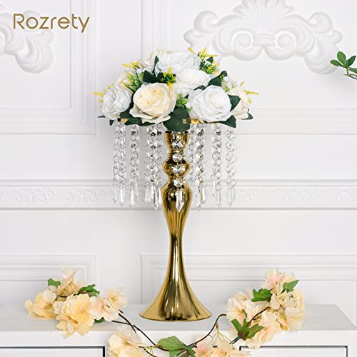 Rozrety 4 Pcs Gold Vases for Centerpieces, 13.5 inch Tall Crystal Flower Stand Wedding Centerpieces for Tables Decorative Metal Flower Vase for Party Anniversary Ceremony Birthday Event Home Decor - Image 4