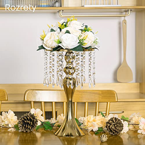 Rozrety 4 Pcs Gold Vases for Centerpieces, 13.5 inch Tall Crystal Flower Stand Wedding Centerpieces for Tables Decorative Metal Flower Vase for Party Anniversary Ceremony Birthday Event Home Decor - Image 2
