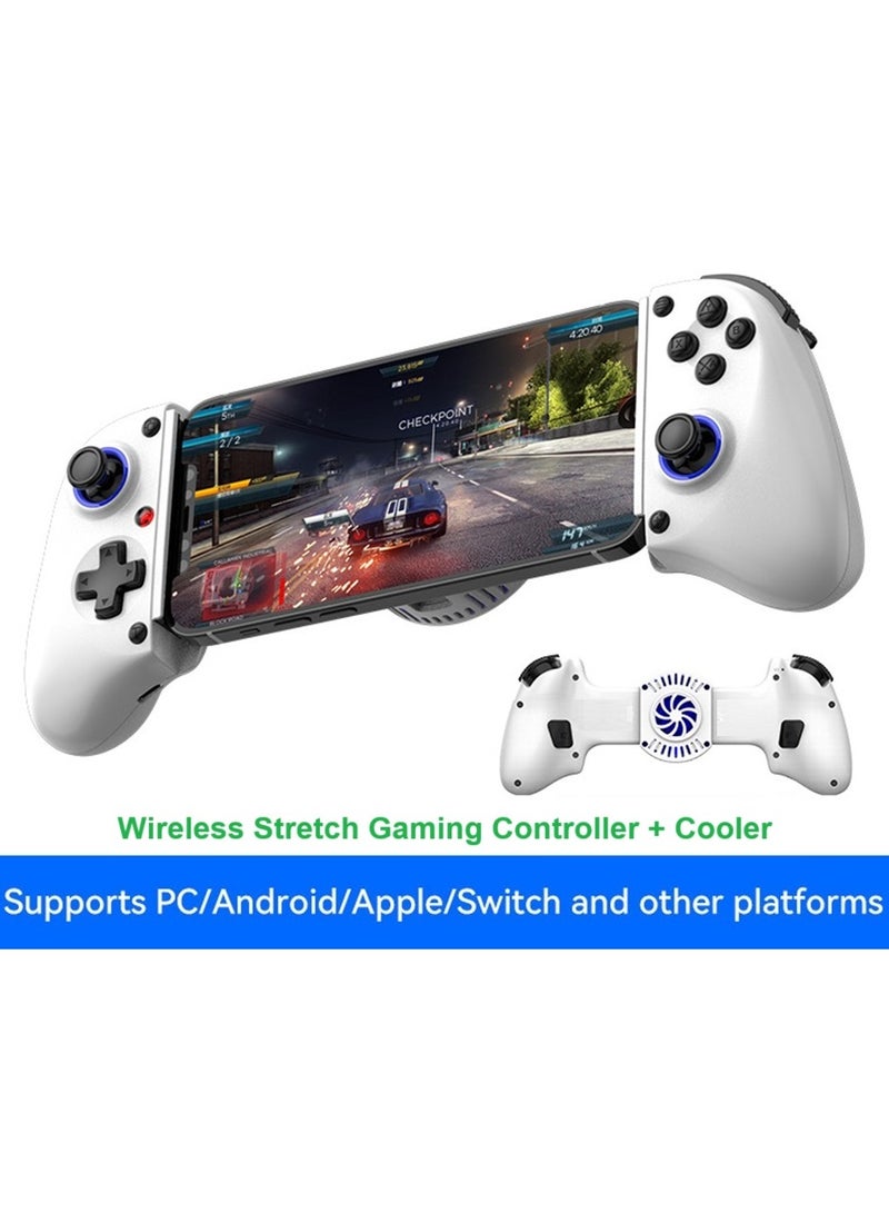 Hardcore Gamer Gamepad Wireless Stretch Bluetooth Gaming Controller+Cooler Hall Linear Trigger 3D Joystick Dual Motor Vibration Turbo Burst Function Support Android iOS PC Switch White - Image 1