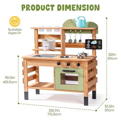 ROBUD Mud Kitchen for Kids Outdoor Wooden Kids Mud Kitchen with Removable Sink Planting Cup Oven Chalkboard Utensils Storage Green Outdoor Play Kitchen for Ages 3 - Image 5