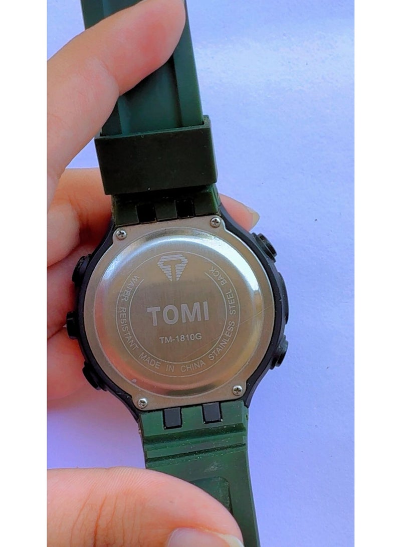 TOMI Brand New TOMI TM-1810G Men's Military Sports Watch | Water Resistant Digital Tactical Wristwatch with Premium Green Silicone Strap & Stainless Steel Back - Image 3