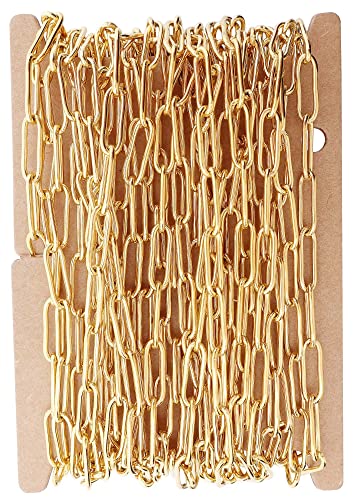 THREENEST 164Feet Width 4mm Stainless Steel Paperclip Chains 18K Real Gold Plated Soldered Cable Long Craft Chain for Necklace Bracelet Earring Jewelry Making 2202GOLD5M - Image 1