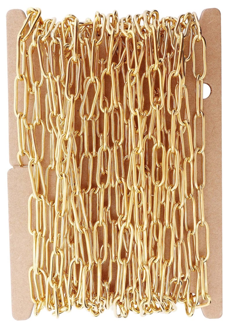 THREENEST 164Feet Width 4mm Stainless Steel Paperclip Chains 18K Real Gold Plated Soldered Cable Long Craft Chain for Necklace Bracelet Earring Jewelry Making 2202GOLD5M - Image 3