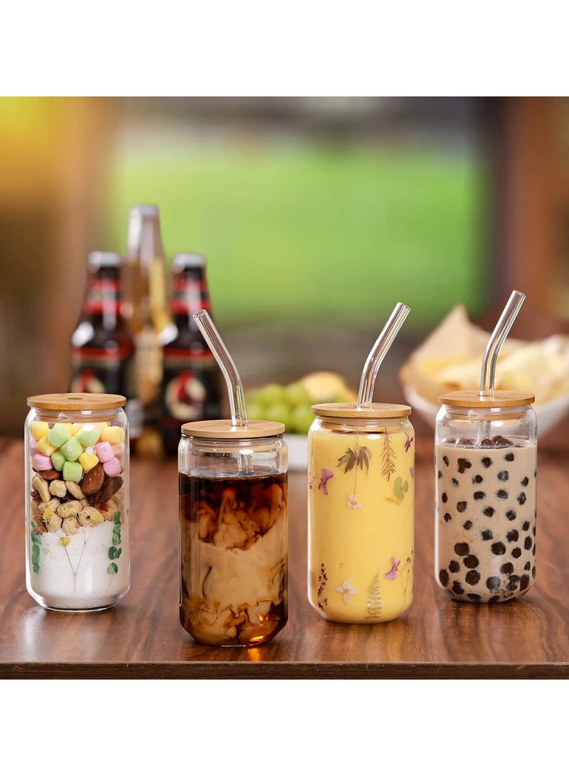 Glasses with Bamboo Lids and Glass Straw 4pcs Set - 16oz Can Shaped Glass Cups, Mocktail Glasses, Iced Coffee Glasses, Cute Tumbler Cup, Ideal for Cocktail,Gift - 2 Cleaning Brushes  - Image 5