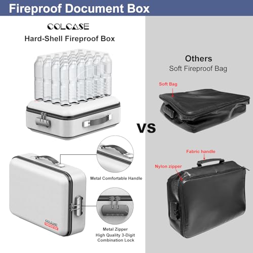COLCASE صندوق مستندات مقاوم للحريق من كولكيس، صندوق تنظيم ملفات مقاوم للحريق مع قفل، تصميم صلب مقاوم للحريق وماء، صندوق آمن للمستندات المهمة والشهادات واللابتوب وجوازات السفر باللون الرمادي - Image 3
