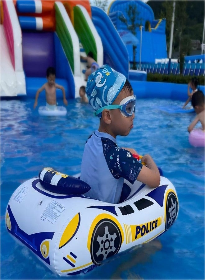 BOffer Police Car Toddler Pool Float, Inflatable Baby Pool Floaties, Baby Swim Floats with Handle and Safety Seat Pool Floatie Toys for Boys Girls Kids 1, 2, 3, 4, 5 Years Old (Blue Yellow) - Image 5