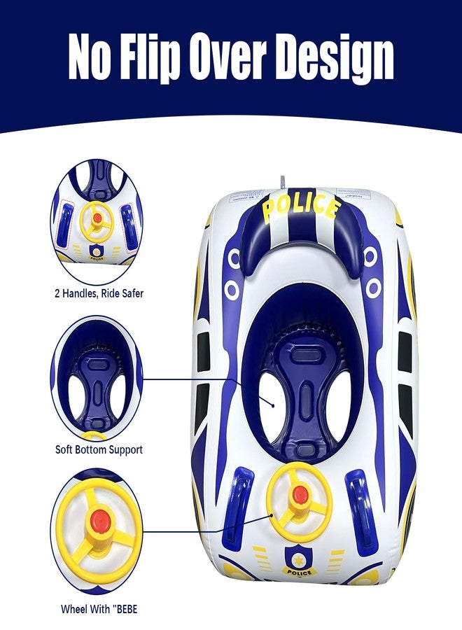 BOffer Police Car Toddler Pool Float, Inflatable Baby Pool Floaties, Baby Swim Floats with Handle and Safety Seat Pool Floatie Toys for Boys Girls Kids 1, 2, 3, 4, 5 Years Old (Blue Yellow) - Image 2