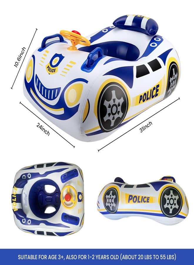 BOffer Police Car Toddler Pool Float, Inflatable Baby Pool Floaties, Baby Swim Floats with Handle and Safety Seat Pool Floatie Toys for Boys Girls Kids 1, 2, 3, 4, 5 Years Old (Blue Yellow) - Image 3