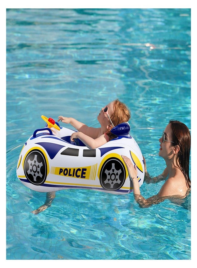 BOffer Police Car Toddler Pool Float, Inflatable Baby Pool Floaties, Baby Swim Floats with Handle and Safety Seat Pool Floatie Toys for Boys Girls Kids 1, 2, 3, 4, 5 Years Old (Blue Yellow) - Image 1