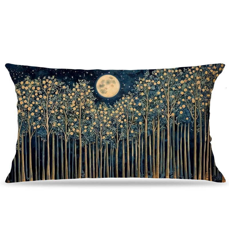 BUJSP Rustic William Morris Night Moon Forest Green Decor Pillow Covers 12x20,Vintage Botanical Nature Landscape Decorative Throw Pillow Covers for Home Bedroom Living Room - Image 1