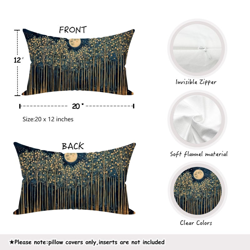 BUJSP Rustic William Morris Night Moon Forest Green Decor Pillow Covers 12x20,Vintage Botanical Nature Landscape Decorative Throw Pillow Covers for Home Bedroom Living Room - Image 2
