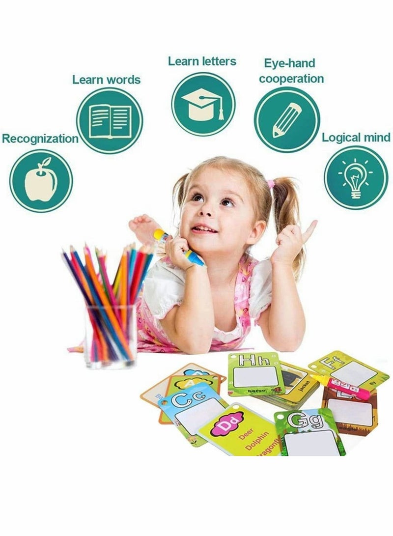 KASTWAVE Cozy Water Painting Books for Kids Graffiti Doodle Board Cognitive Letters/ Number Color Shape Cards Alphabet Word Games Early Education Toy for Toddlers Kids Baby (Letter) - Image 3