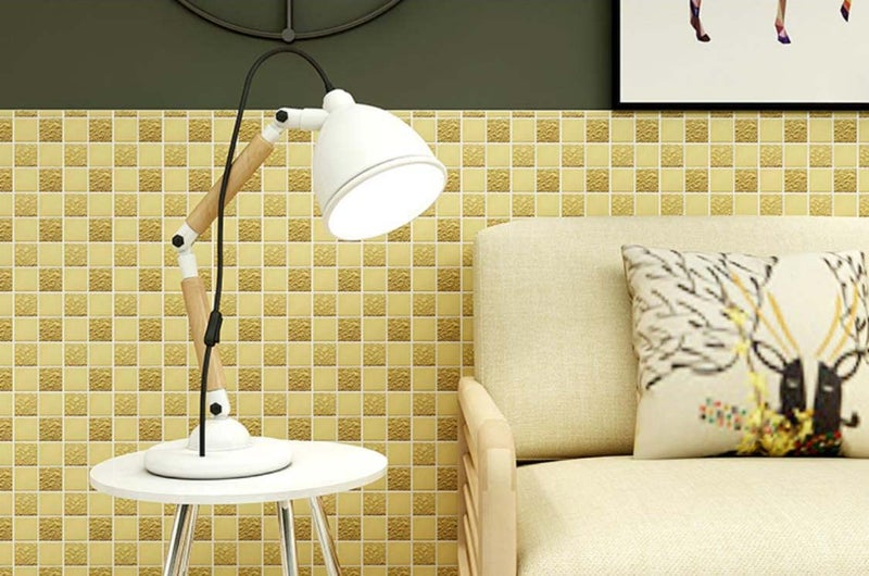 Hominter Gold Mosaic Ceramic Tile Glossy Textured Porcelain for Backsplash in Kitchen & Bathroom, Shower Floor and Wall, Fireplace Decor (3x12 Sample) - Image 5
