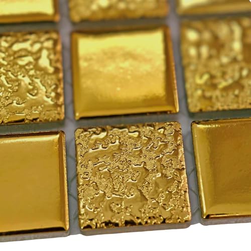 Hominter Gold Mosaic Ceramic Tile Glossy Textured Porcelain for Backsplash in Kitchen & Bathroom, Shower Floor and Wall, Fireplace Decor (3x12 Sample) - Image 2