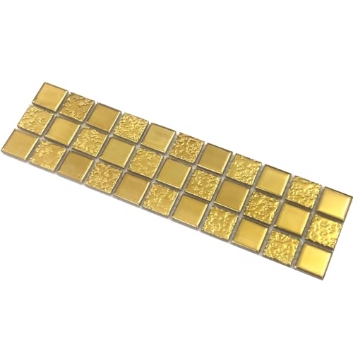 Hominter Gold Mosaic Ceramic Tile Glossy Textured Porcelain for Backsplash in Kitchen & Bathroom, Shower Floor and Wall, Fireplace Decor (3x12 Sample) - Image 1