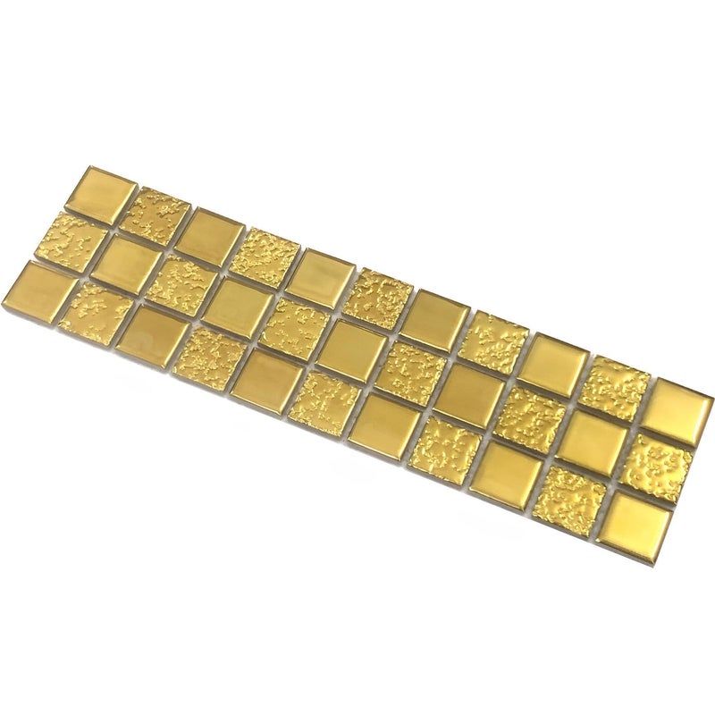 Hominter Gold Mosaic Ceramic Tile Glossy Textured Porcelain for Backsplash in Kitchen & Bathroom, Shower Floor and Wall, Fireplace Decor (3x12 Sample) - Image 3
