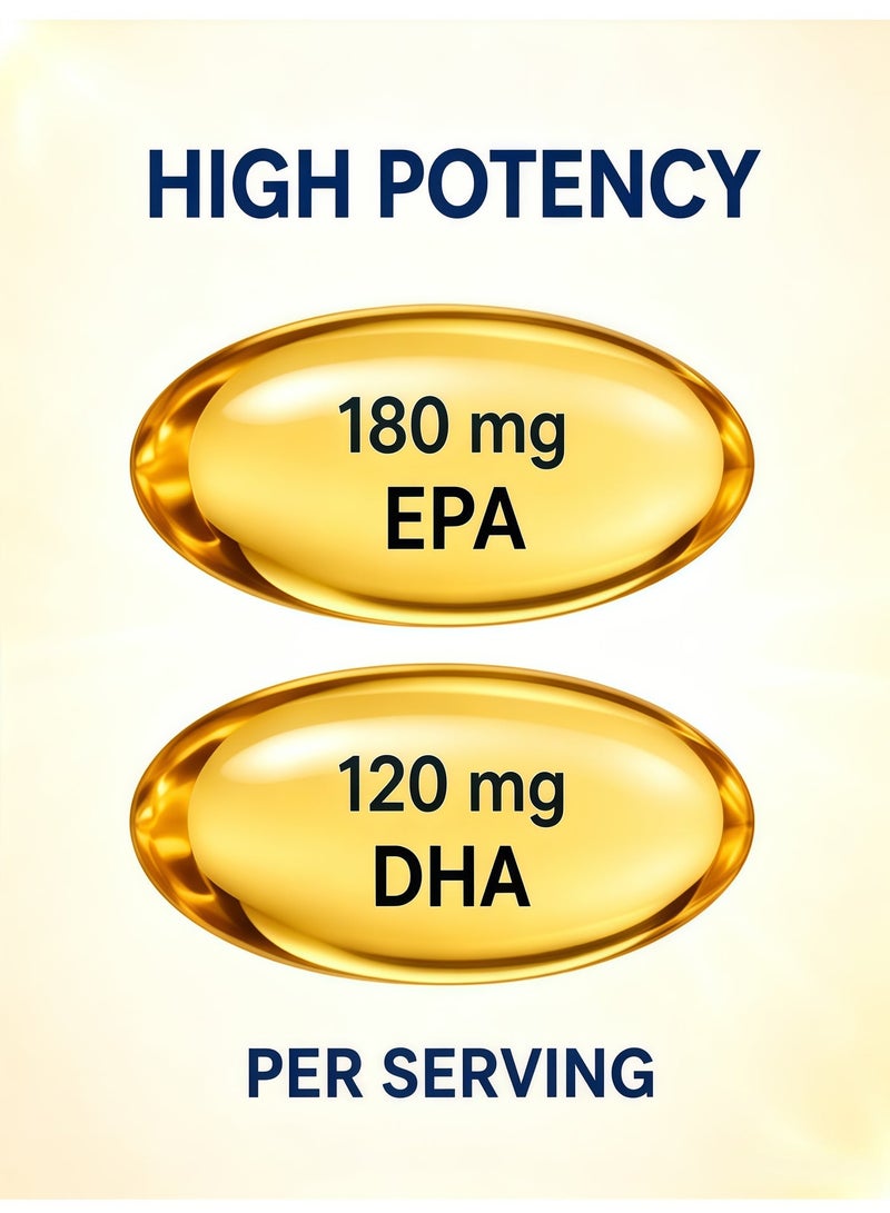 Omega 2PCS Premium Omega-3 Fish Oil Concentrated Formula with EPA and DHA for Optimal Lipid Profile and Immune Support - Gluten-Free, 100 Fish Gelatin Softgels - Image 2