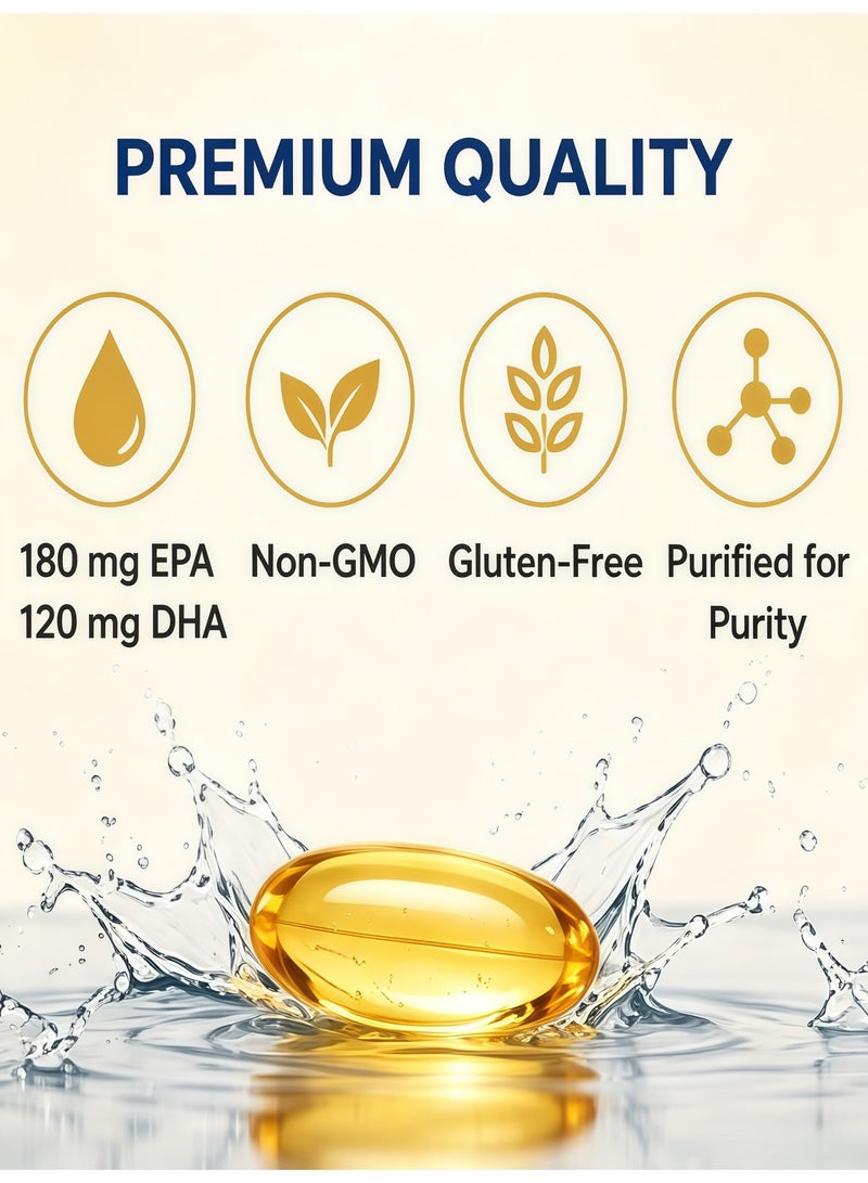 Omega 2PCS Premium Omega-3 Fish Oil Concentrated Formula with EPA and DHA for Optimal Lipid Profile and Immune Support - Gluten-Free, 100 Fish Gelatin Softgels - Image 5