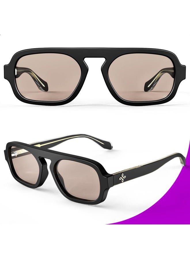 VISOONE Flat Top Square One Piece Sunglasses Women Cool Trendy Aviator Driving Sun Glasses UV400 Protection Large Shades Jane, Black, Large - Image 3