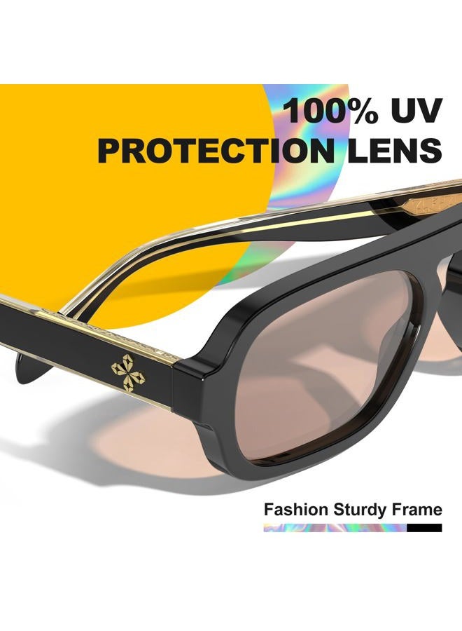 VISOONE Flat Top Square One Piece Sunglasses Women Cool Trendy Aviator Driving Sun Glasses UV400 Protection Large Shades Jane, Black, Large - Image 5
